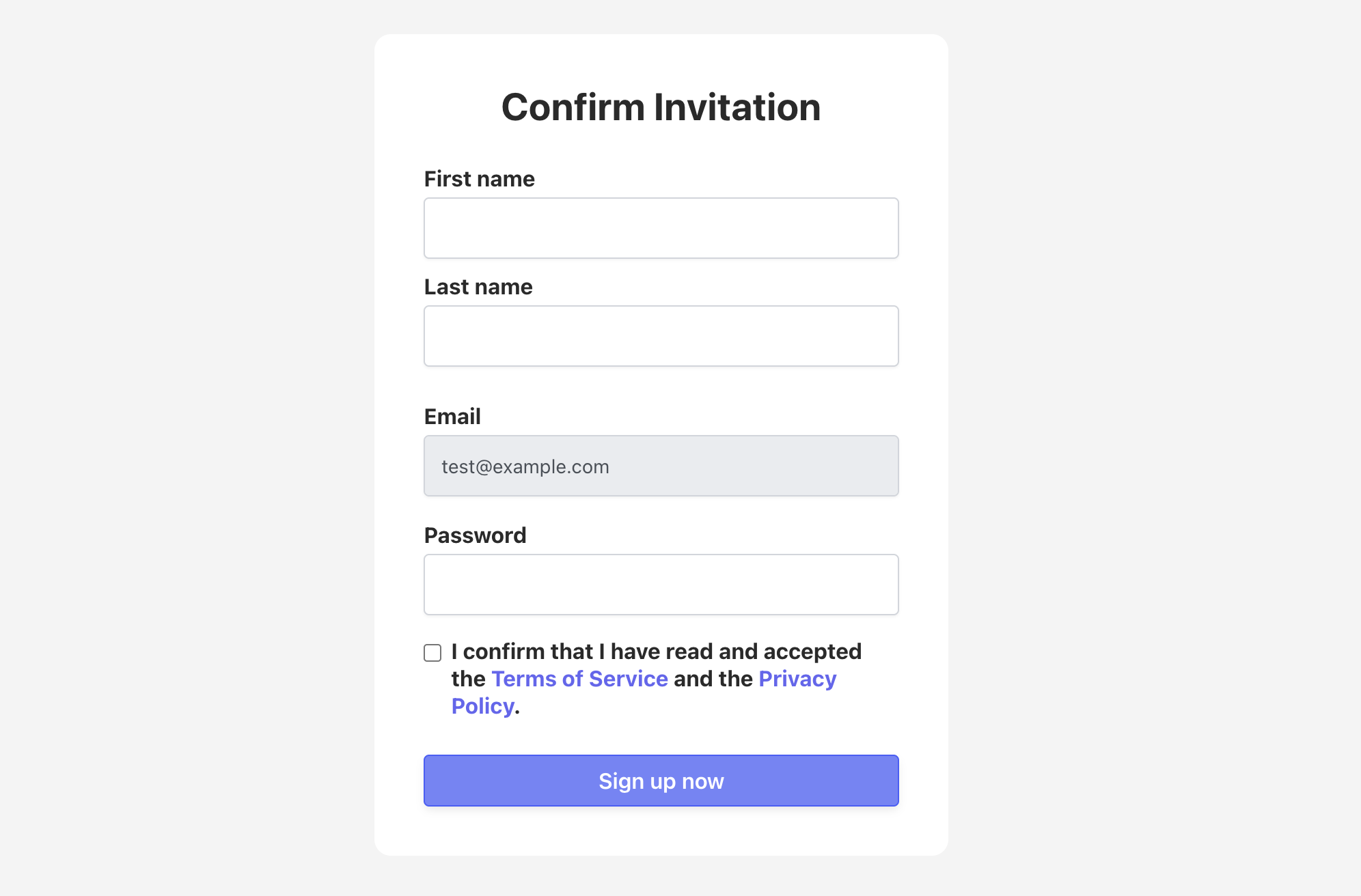Invitation acceptance form