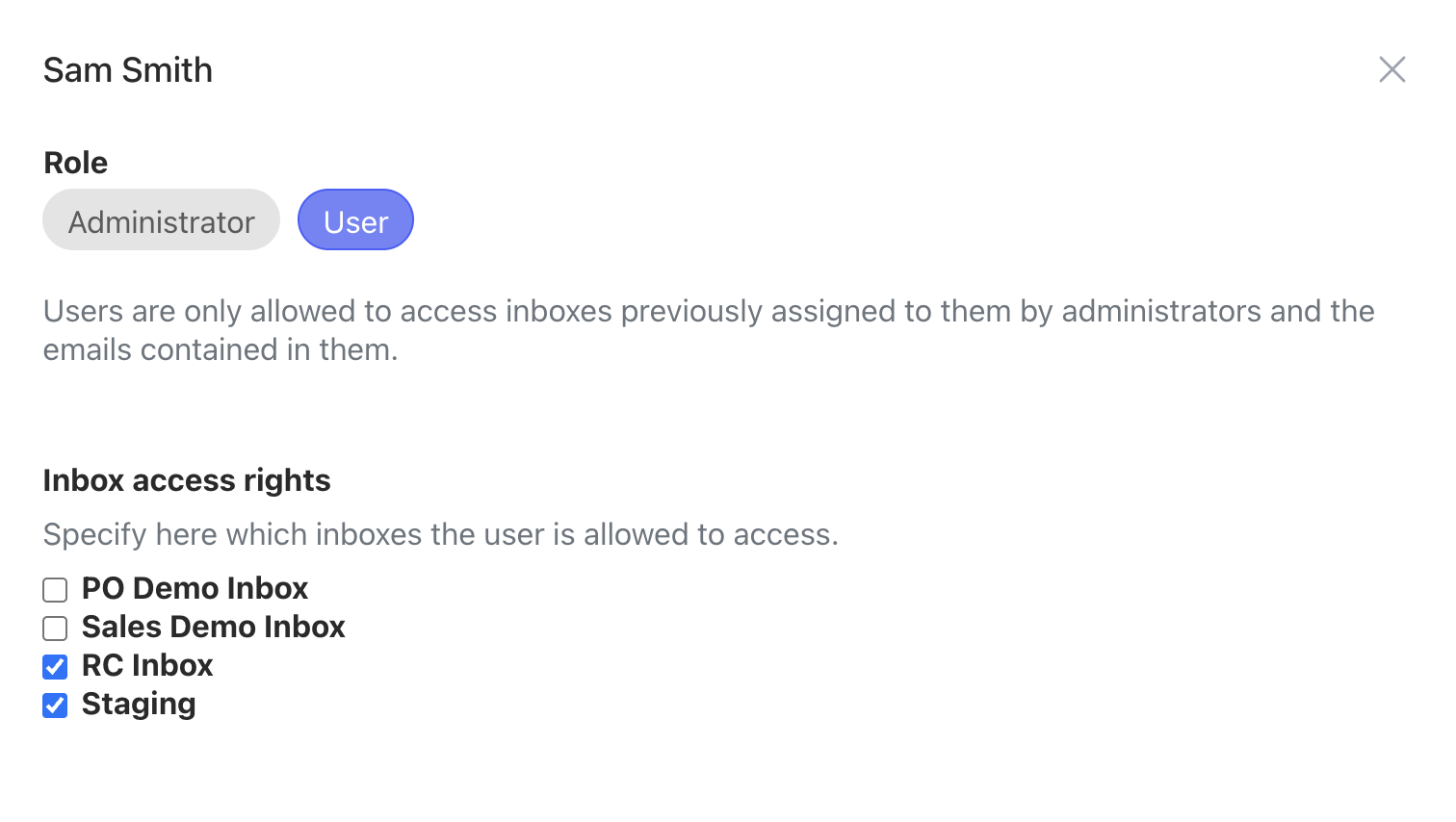Per user access settings