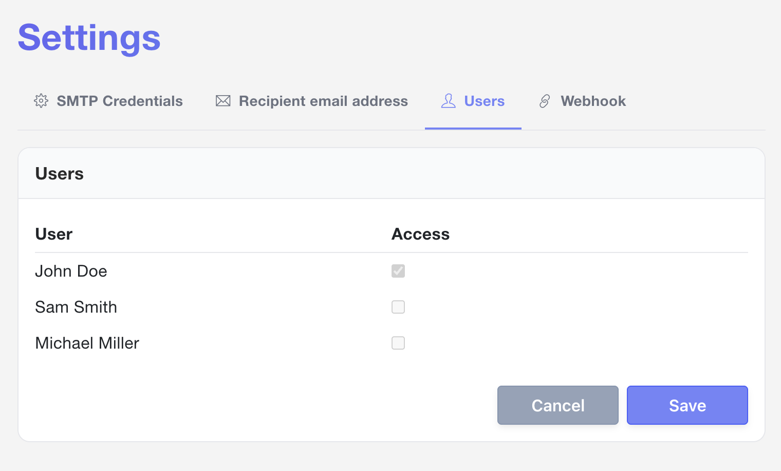Per-inbox access settings
